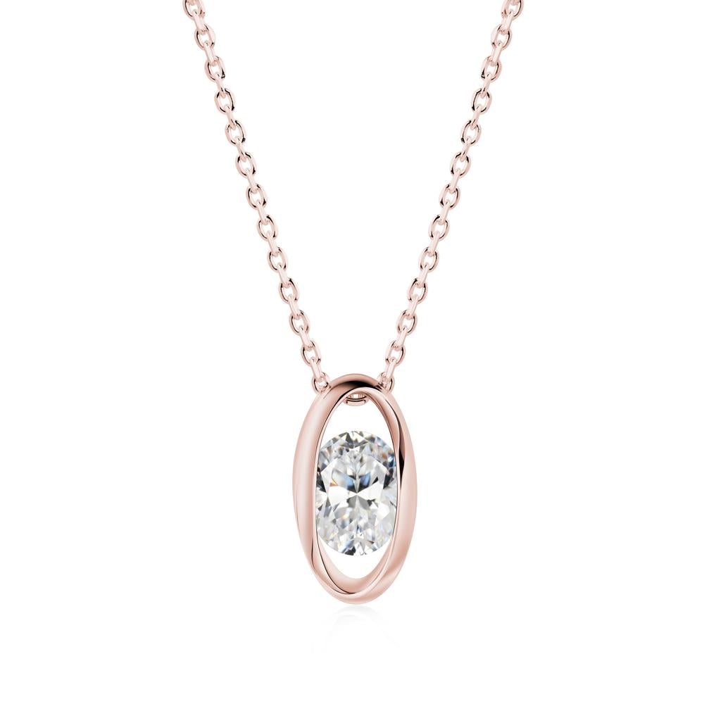 Bezel-Set Oval Cubic Zirconia Solitaire Pendant Necklace - LUO Jewelry #metal_18k rose gold