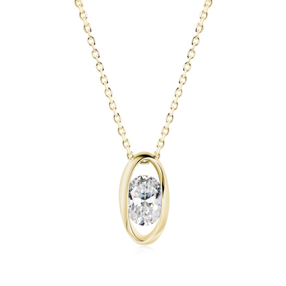 Bezel-Set Oval Cubic Zirconia Solitaire Pendant Necklace - LUO Jewelry #metal_18k yellow gold