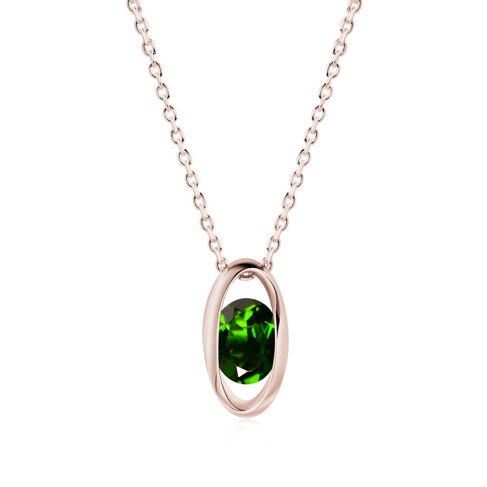 Bezel-Set Oval Diopside Solitaire Pendant Necklace - LUO Jewelry #metal_14k rose gold