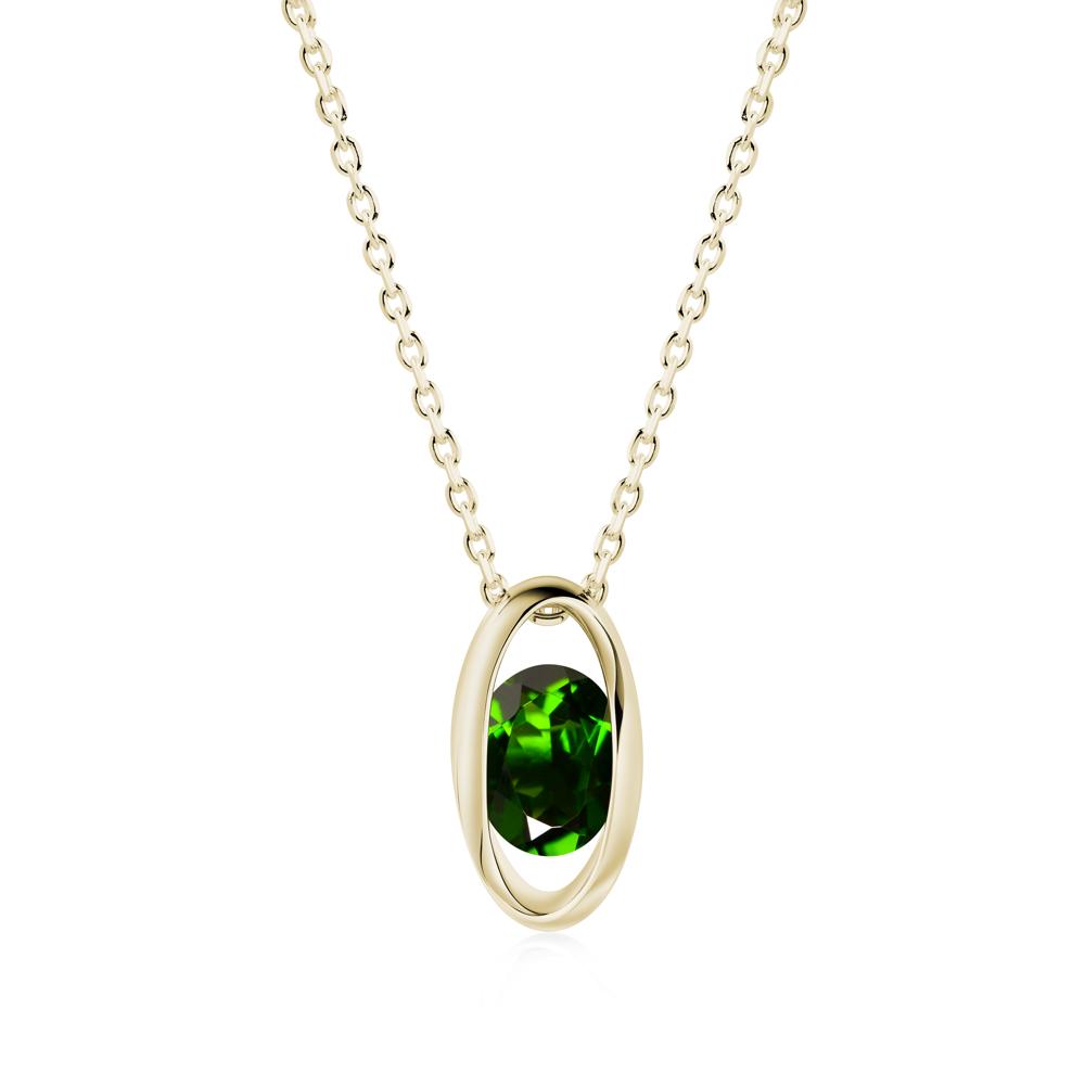 Bezel-Set Oval Diopside Solitaire Pendant Necklace - LUO Jewelry #metal_14k yellow gold