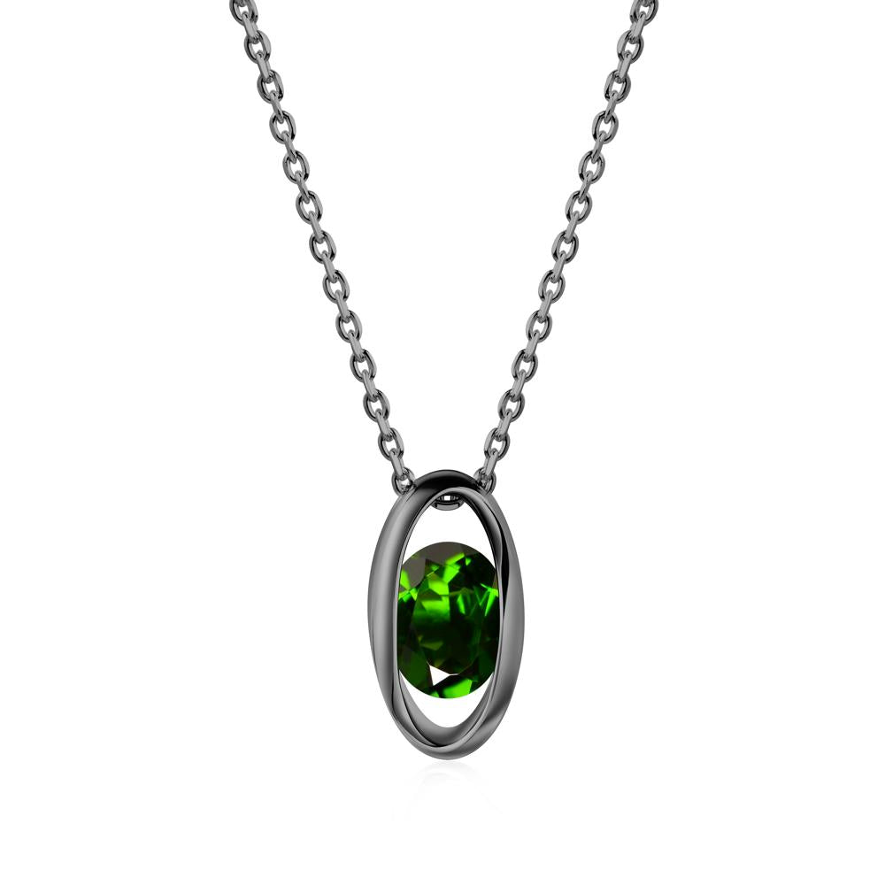 Bezel-Set Oval Diopside Solitaire Pendant Necklace - LUO Jewelry #metal_black finish sterling silver