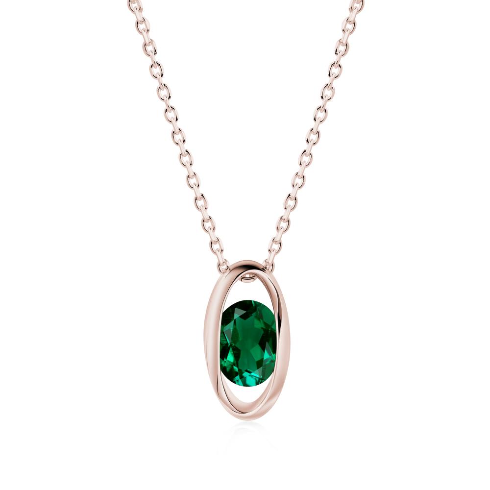 Oval Emerald Solitaire Necklace - LUO Jewelry #metal_14k rose gold