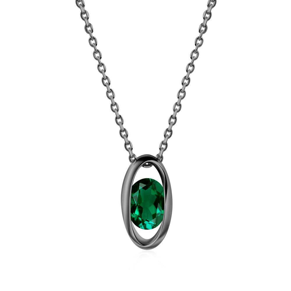 Oval Emerald Solitaire Necklace - LUO Jewelry #metal_black finish sterling silver