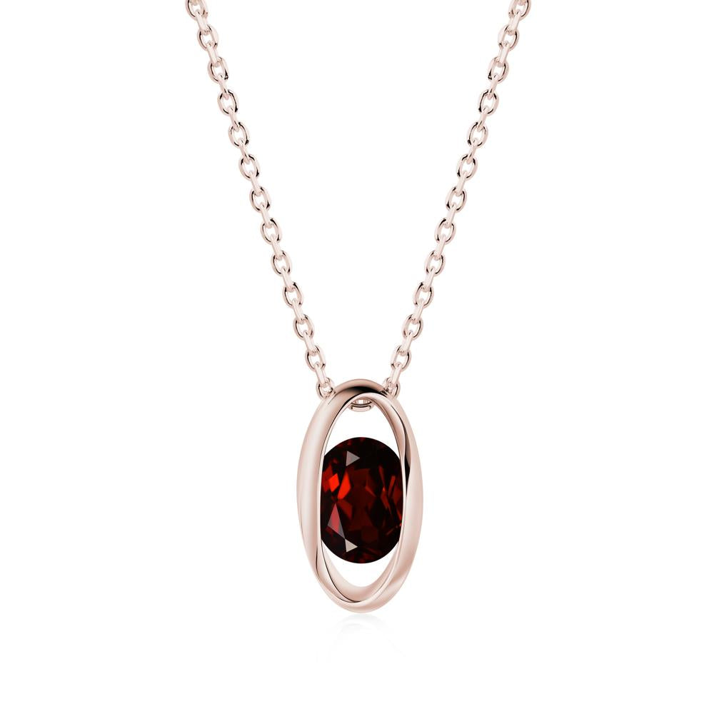 Bezel-Set Oval Garnet Solitaire Pendant Necklace - LUO Jewelry #metal_14k rose gold