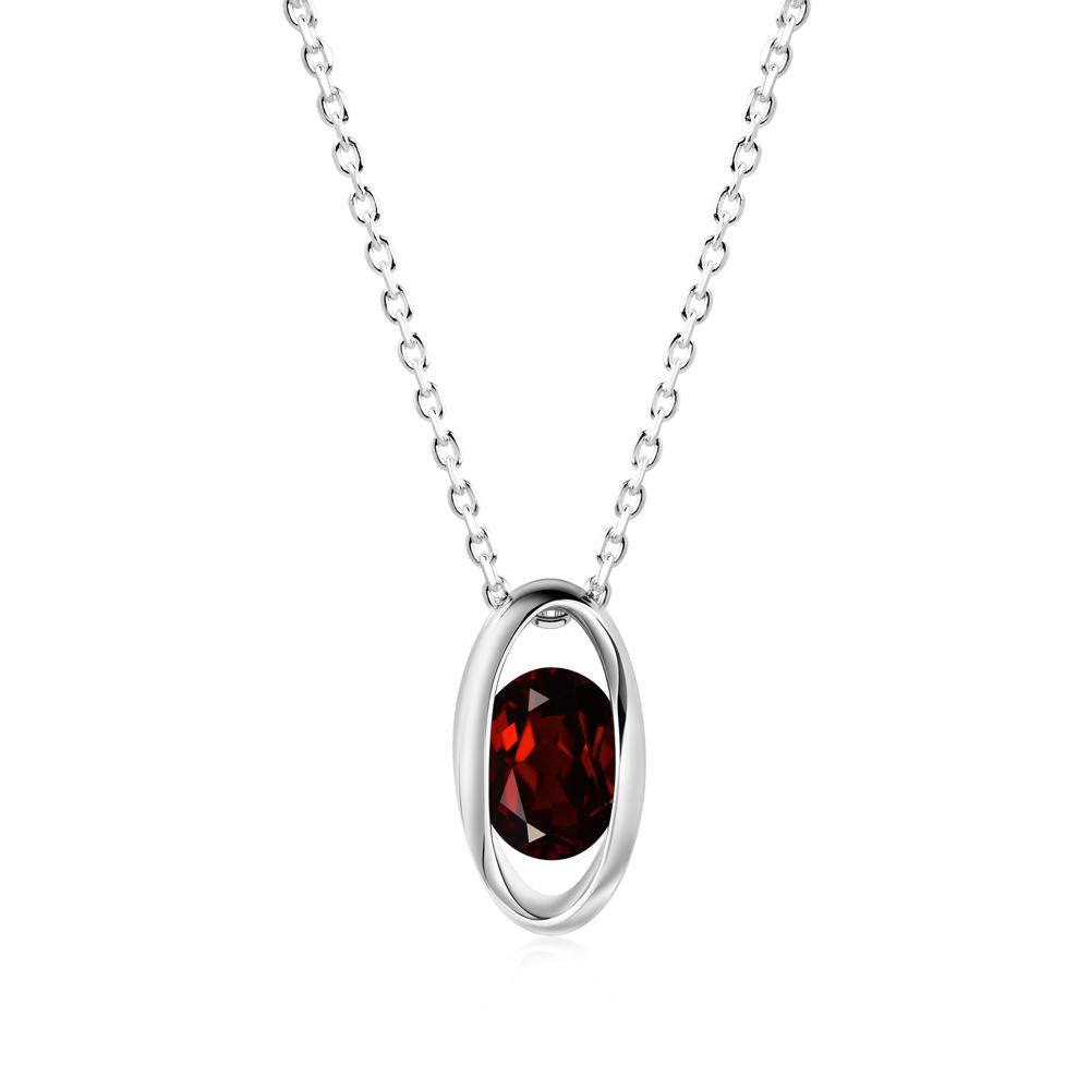 Bezel-Set Oval Garnet Solitaire Pendant Necklace - LUO Jewelry #metal_18k white gold