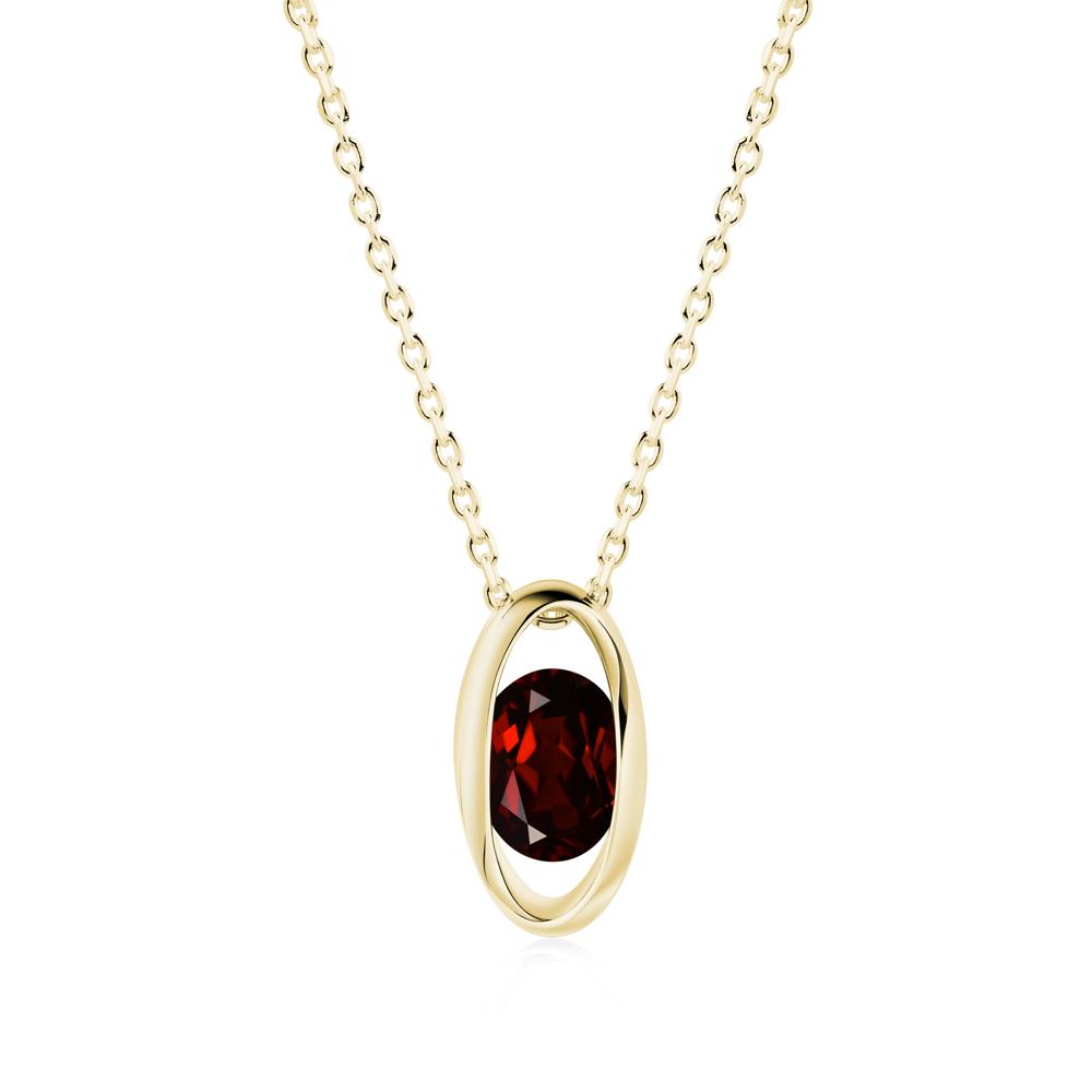 Bezel-Set Oval Garnet Solitaire Pendant Necklace - LUO Jewelry #metal_18k yellow gold