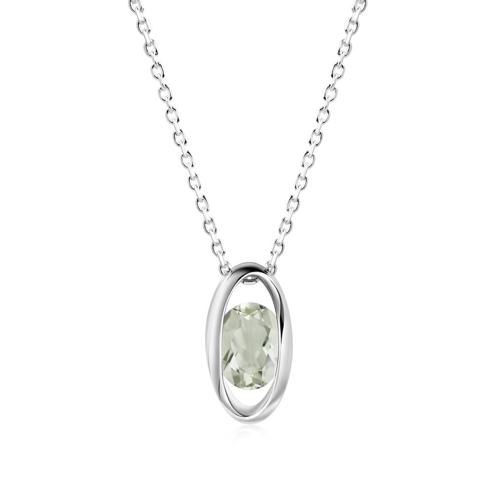Bezel-Set Oval Green Amethyst Solitaire Pendant Necklace - LUO Jewelry #metal_14k white gold