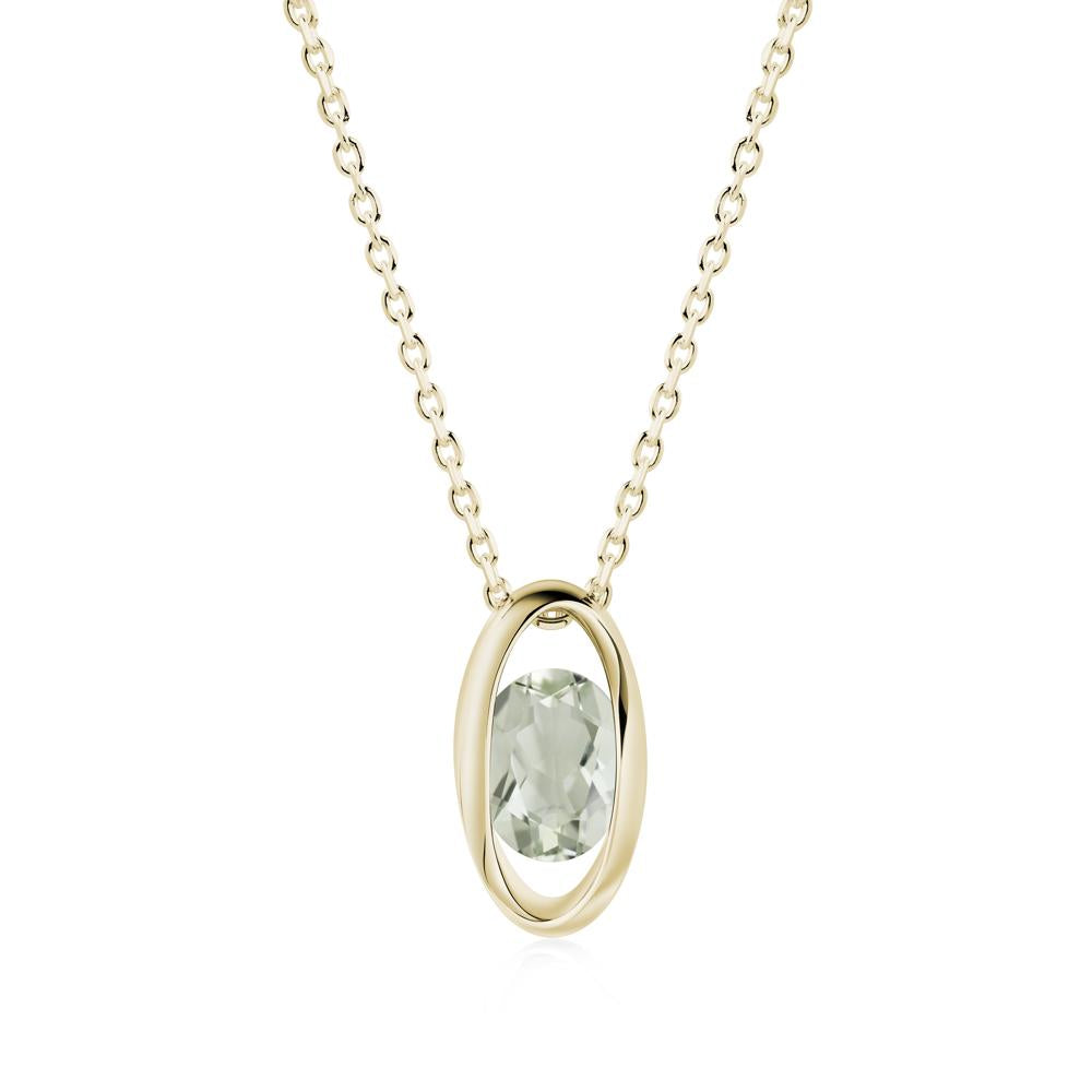 Bezel-Set Oval Green Amethyst Solitaire Pendant Necklace - LUO Jewelry #metal_14k yellow gold