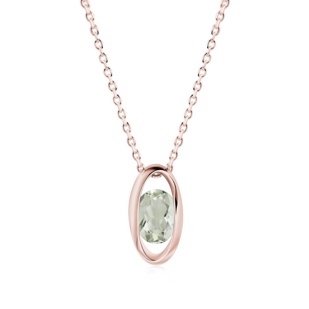 Bezel-Set Oval Green Amethyst Solitaire Pendant Necklace - LUO Jewelry #metal_18k rose gold