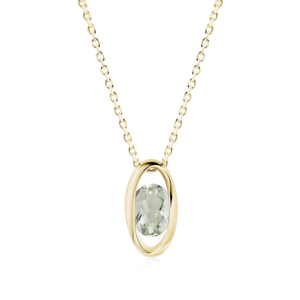 Bezel-Set Oval Green Amethyst Solitaire Pendant Necklace - LUO Jewelry #metal_18k yellow gold