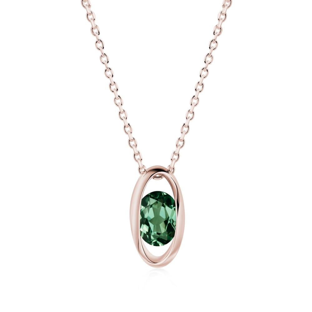 Bezel-Set Oval Green Sapphire Solitaire Pendant Necklace - LUO Jewelry #metal_14k rose gold