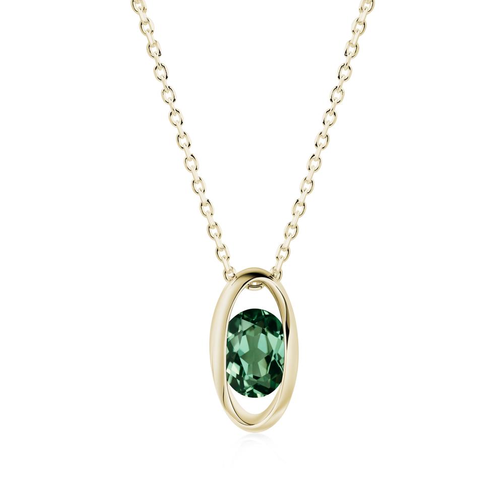 Bezel-Set Oval Green Sapphire Solitaire Pendant Necklace - LUO Jewelry #metal_14k yellow gold
