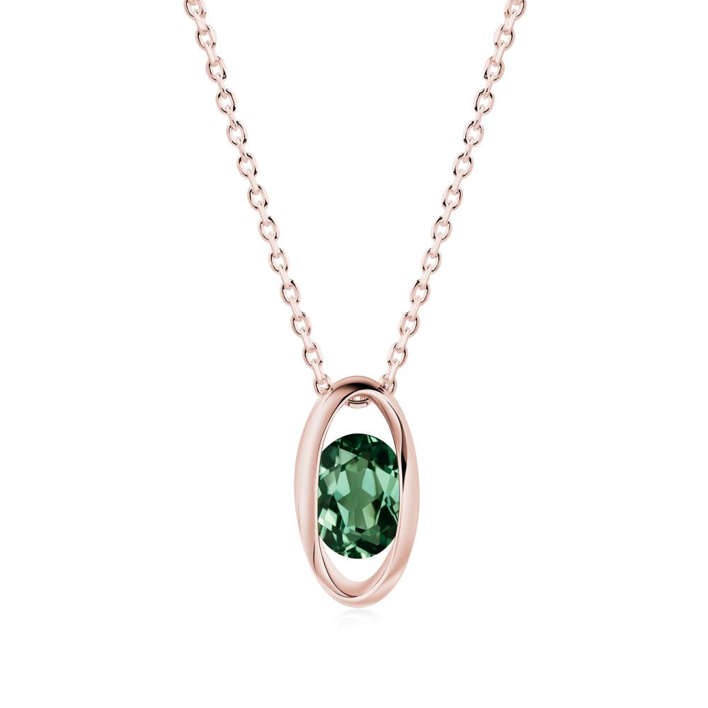 Bezel-Set Oval Green Sapphire Solitaire Pendant Necklace - LUO Jewelry #metal_18k rose gold
