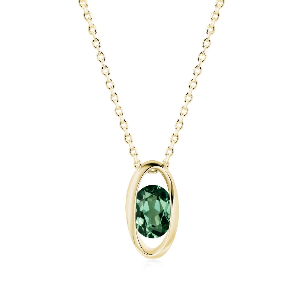 Bezel-Set Oval Green Sapphire Solitaire Pendant Necklace - LUO Jewelry #metal_18k yellow gold