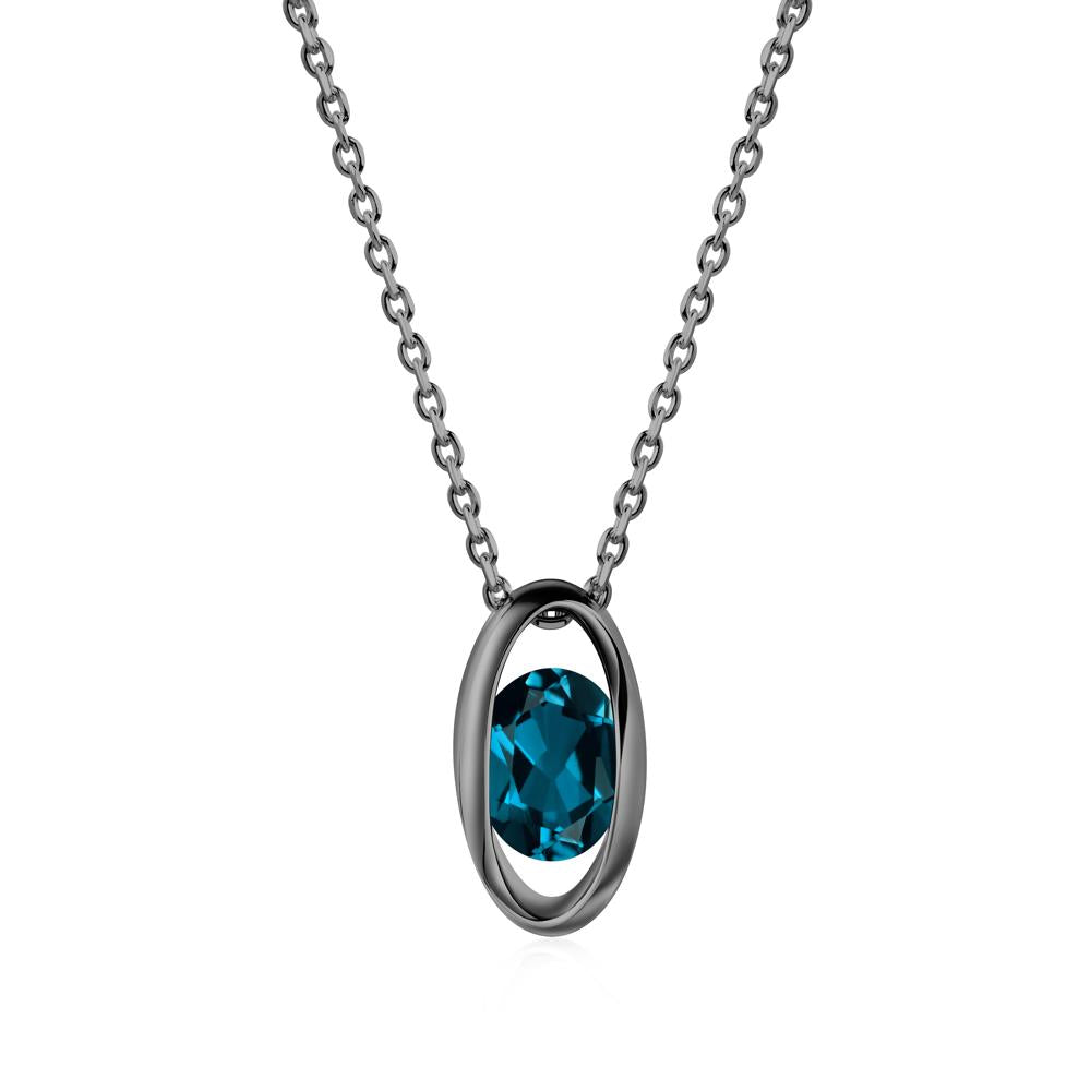 Oval London Blue Topaz Solitaire Necklace - LUO Jewelry #metal_black finish sterling silver