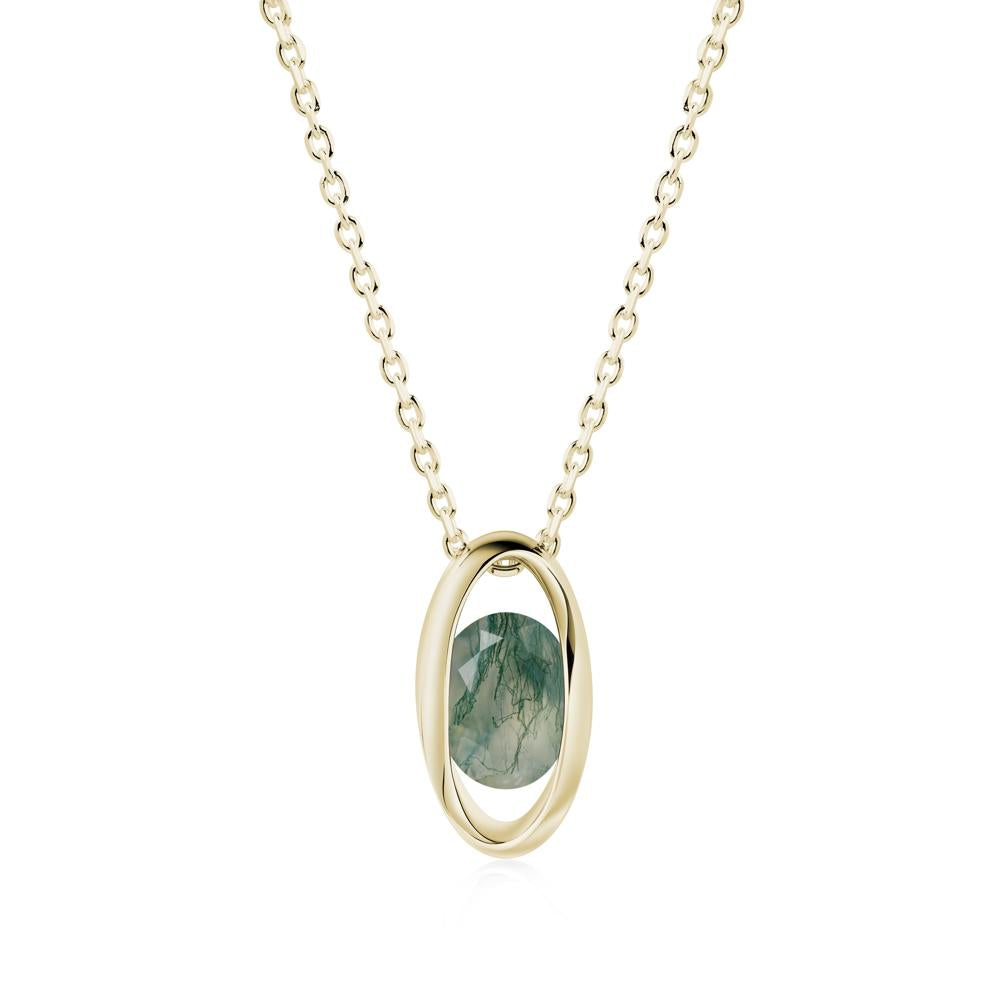 Oval Moss Agate Solitaire Necklace - LUO Jewelry #metal_14k yellow gold
