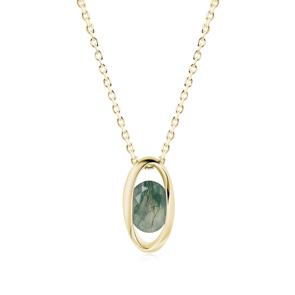 Oval Moss Agate Solitaire Necklace - LUO Jewelry #metal_18k yellow gold