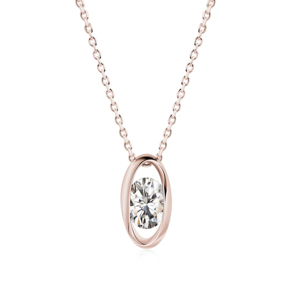 Oval Moissanite Solitaire Necklace - LUO Jewelry #metal_14k rose gold