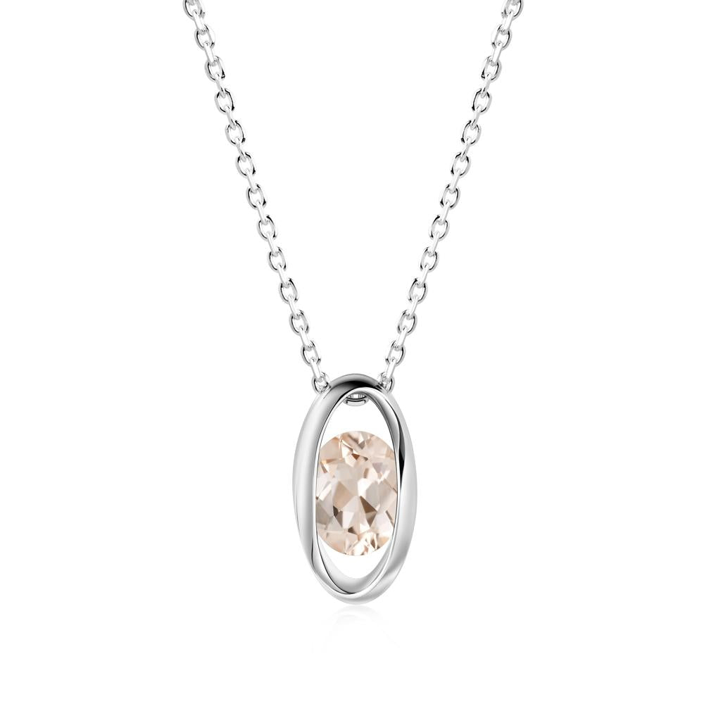 Bezel-Set Oval Morganite Solitaire Pendant Necklace - LUO Jewelry #metal_14k white gold