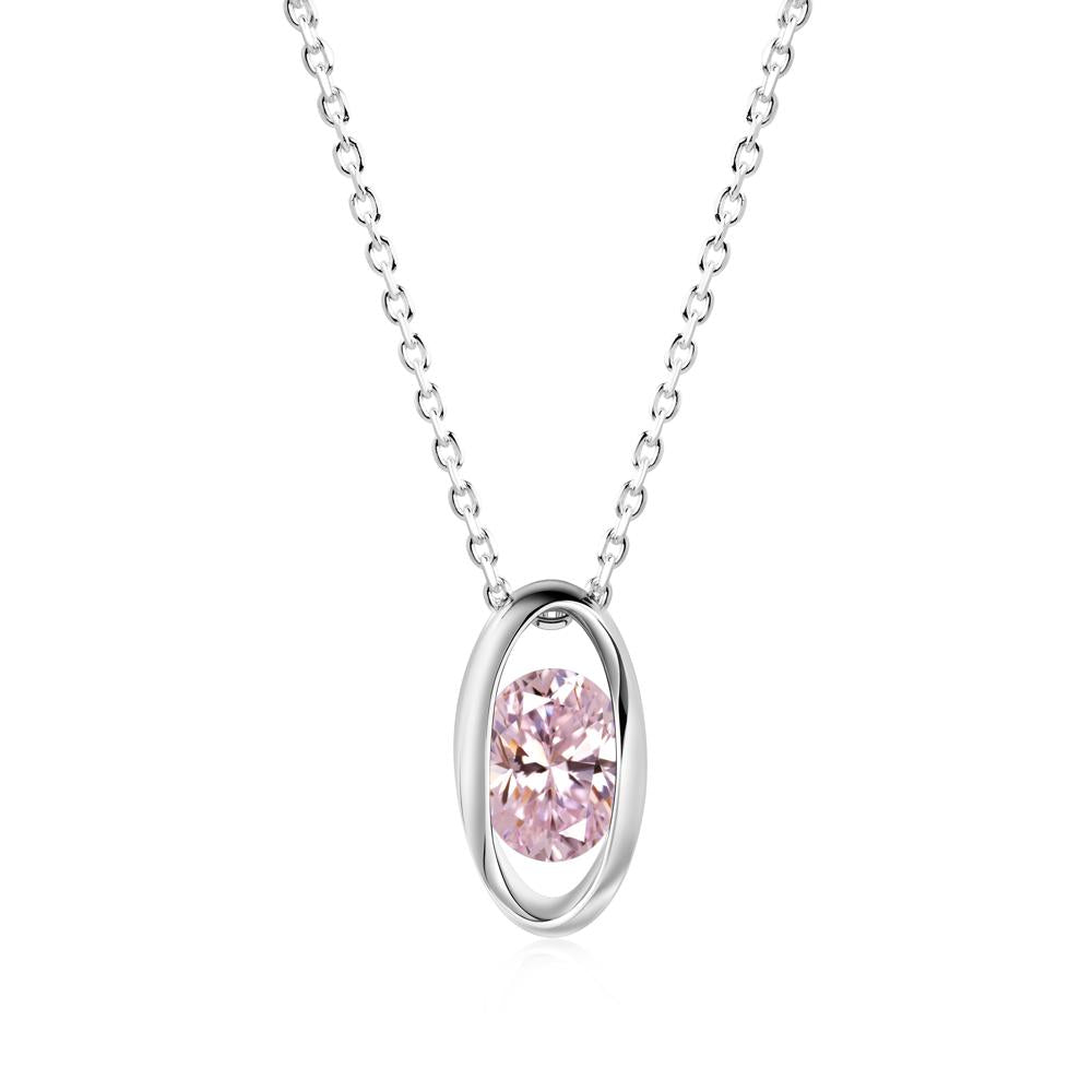 Oval Pink Cubic Zirconia Solitaire Necklace - LUO Jewelry #metal_18k white gold