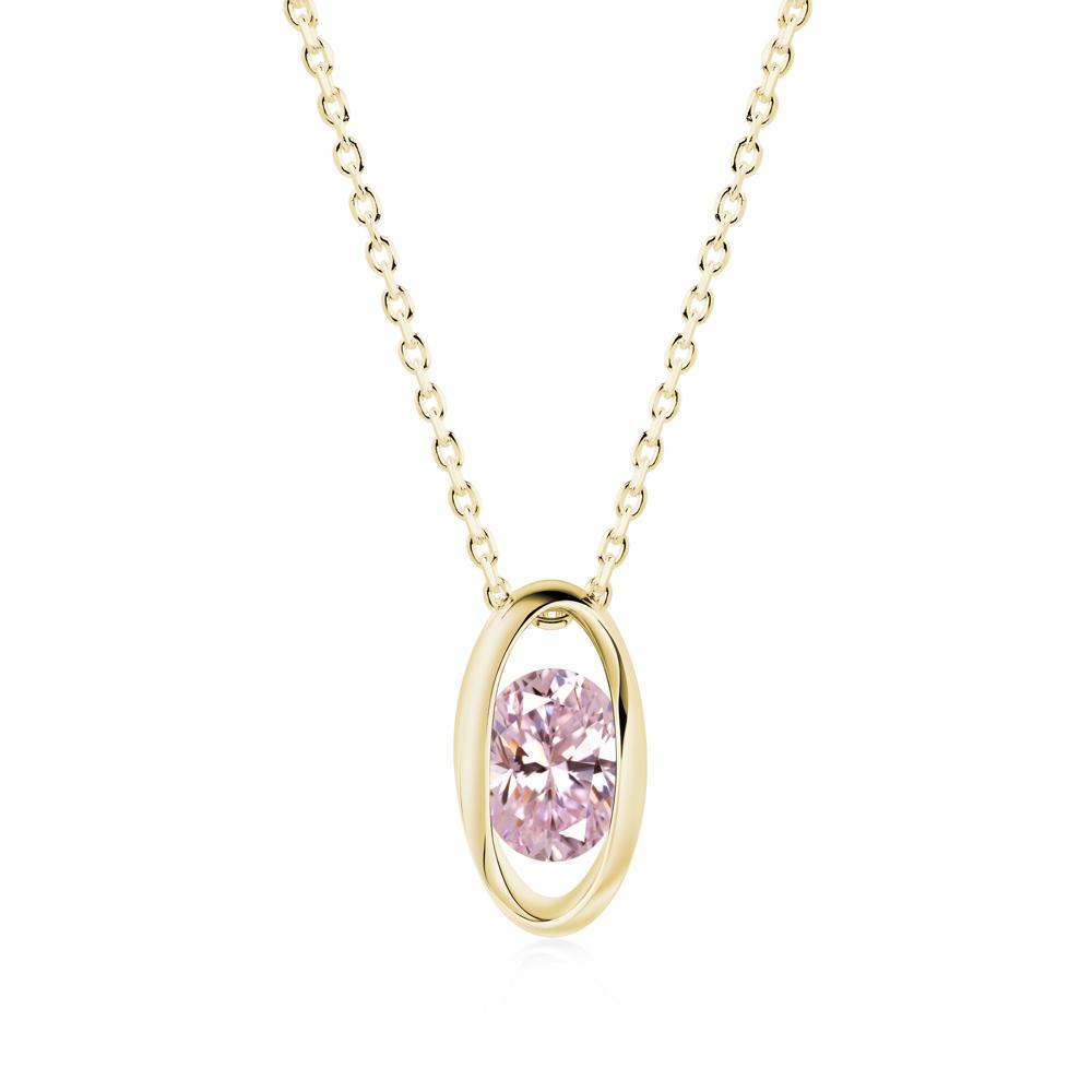 Oval Pink Cubic Zirconia Solitaire Necklace - LUO Jewelry #metal_18k yellow gold