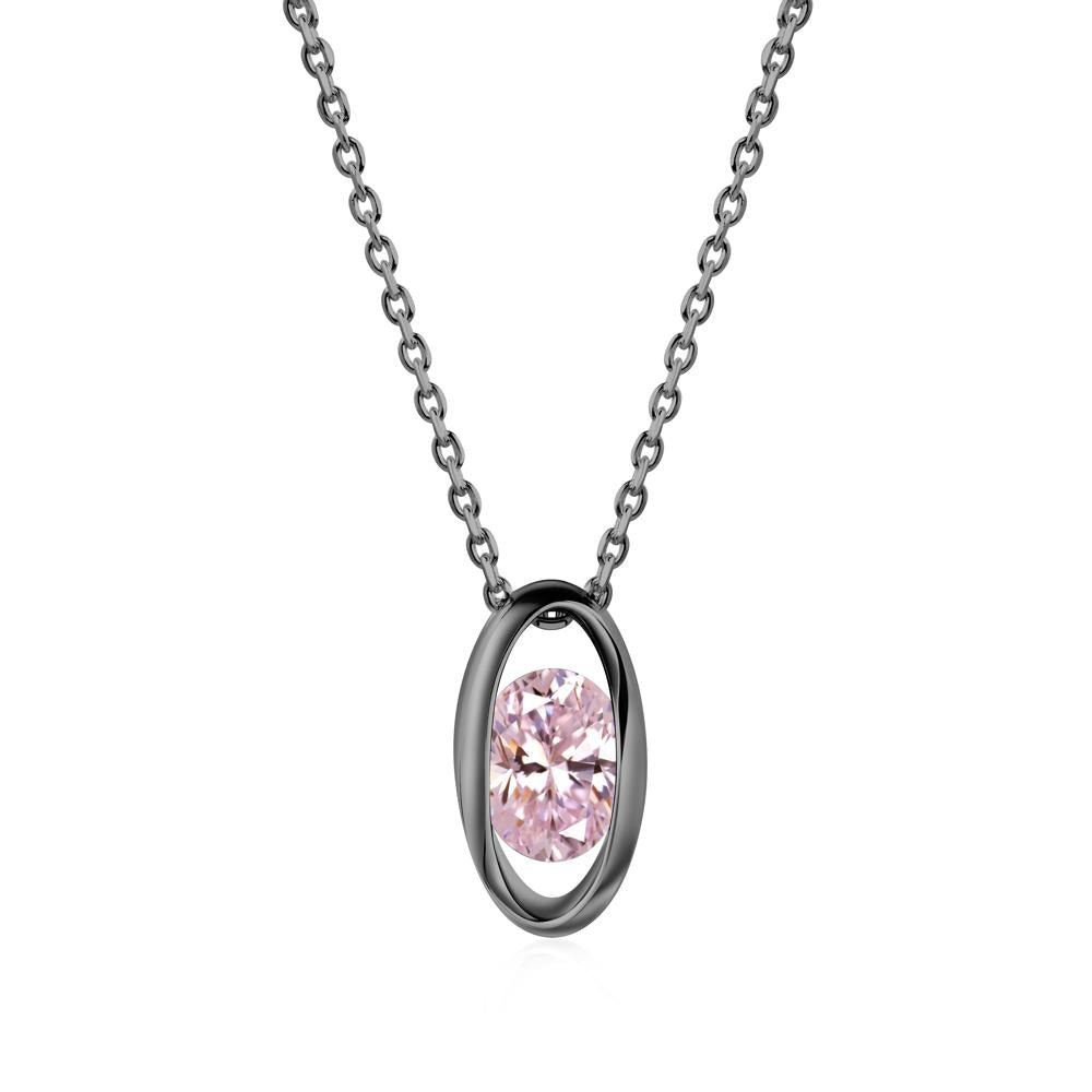 Oval Pink Cubic Zirconia Solitaire Necklace - LUO Jewelry #metal_black finish sterling silver