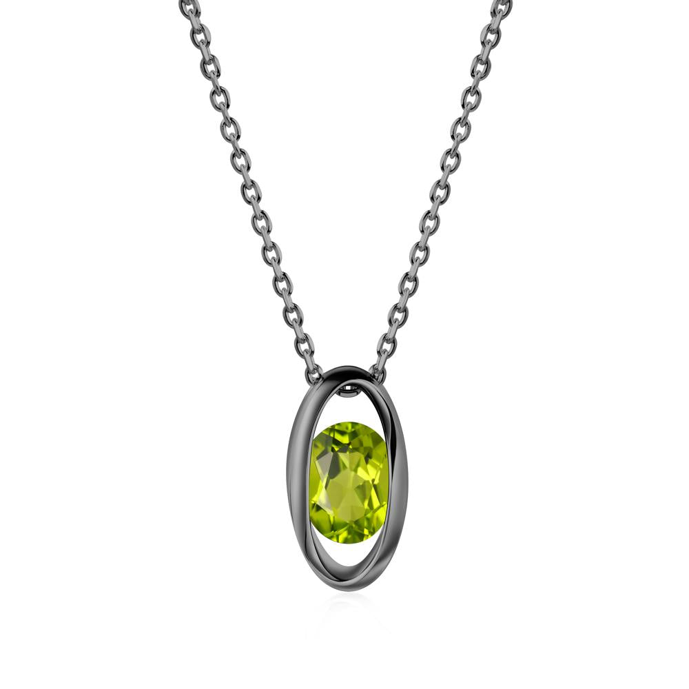 Oval Peridot Solitaire Necklace - LUO Jewelry #metal_black finish sterling silver