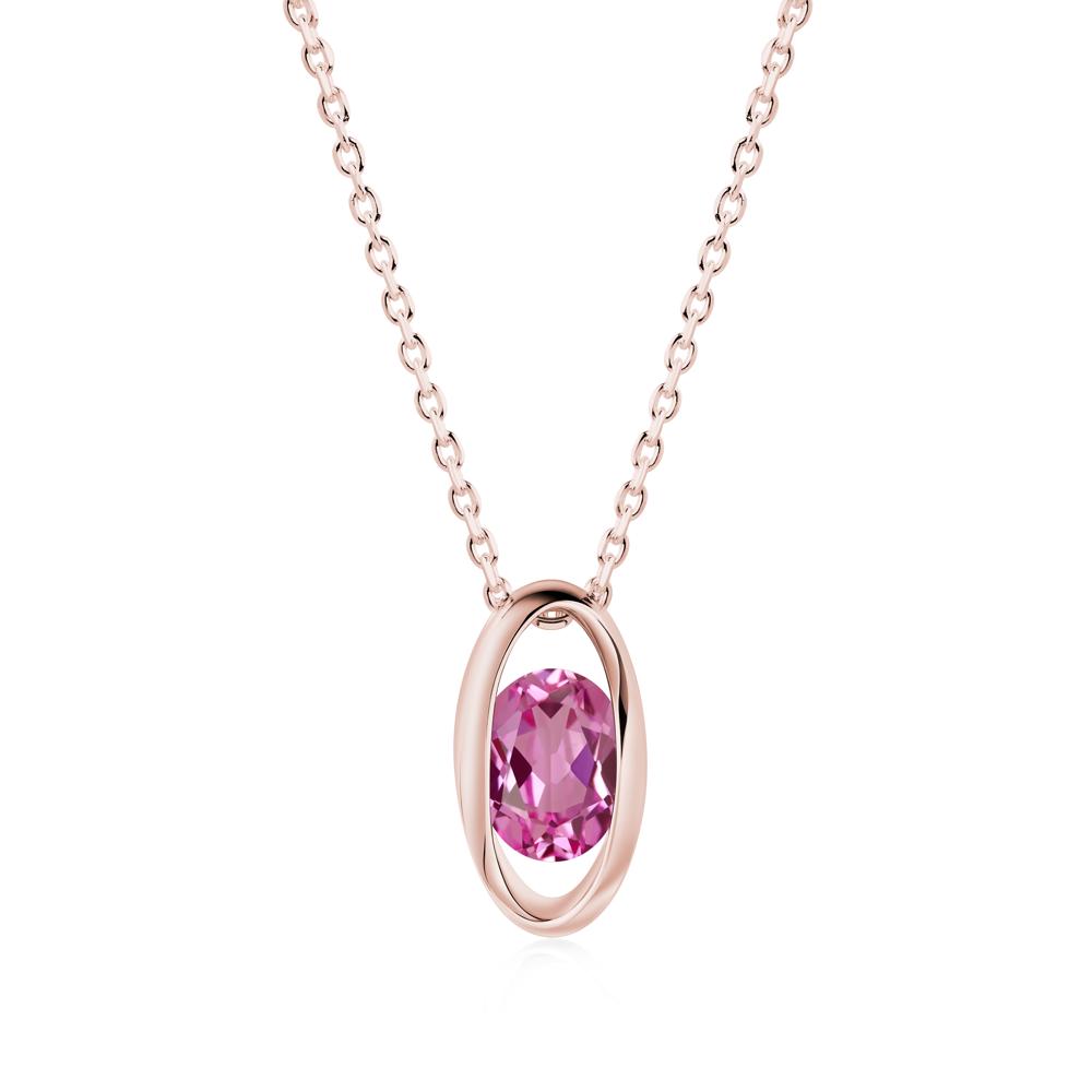 Bezel-Set Oval Pink Sapphire Solitaire Pendant Necklace - LUO Jewelry #metal_18k rose gold