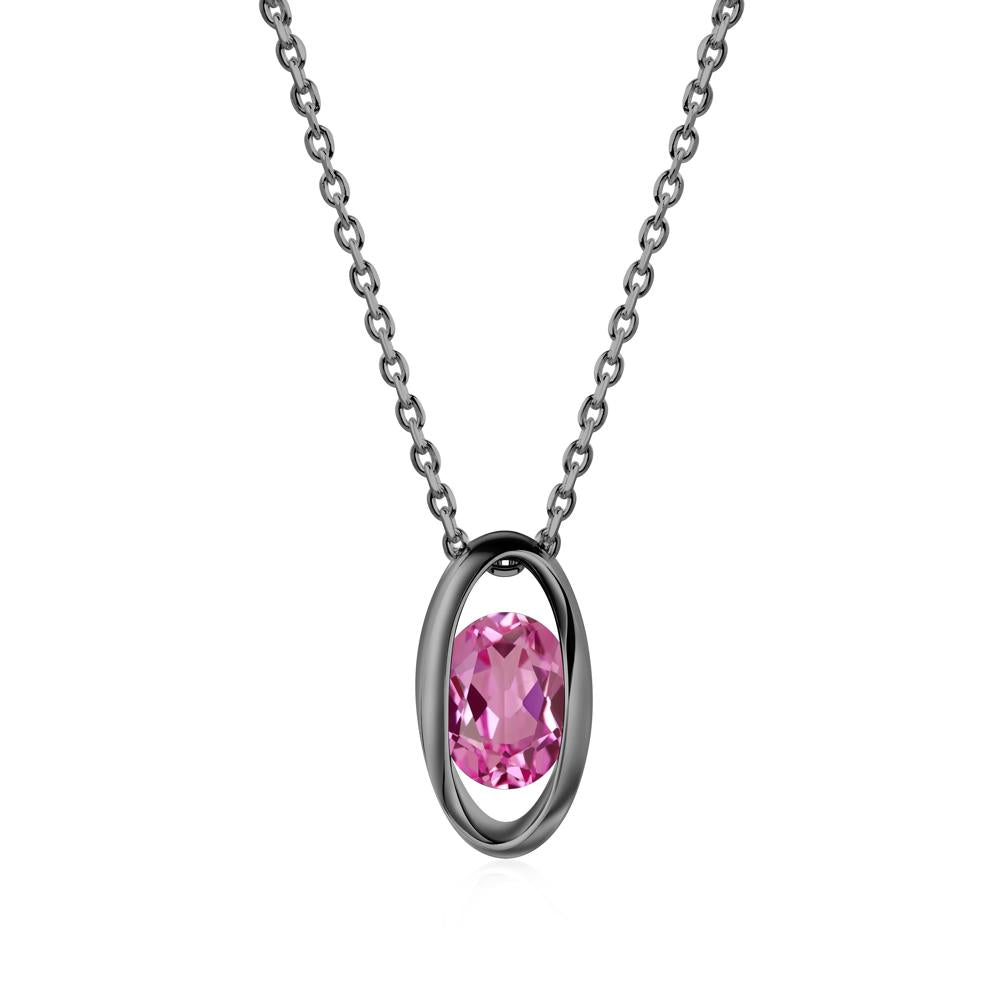 Bezel-Set Oval Pink Sapphire Solitaire Pendant Necklace - LUO Jewelry #metal_black finish sterling silver