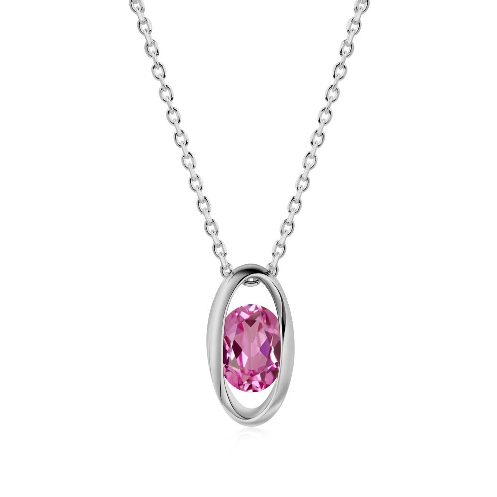 Bezel-Set Oval Pink Sapphire Solitaire Pendant Necklace - LUO Jewelry #metal_platinum