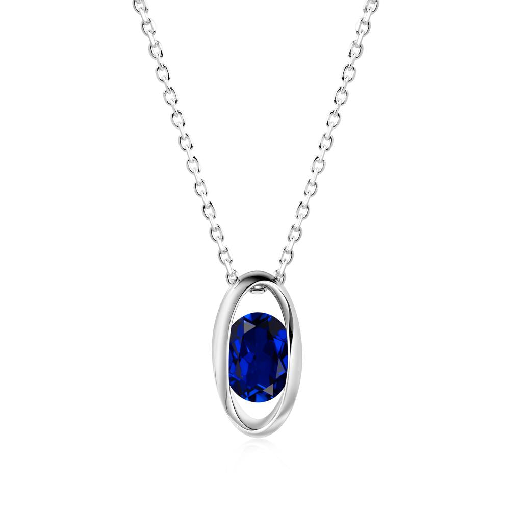 Oval Sapphire Solitaire Pendant - LUO Jewelry #metal_18k white gold