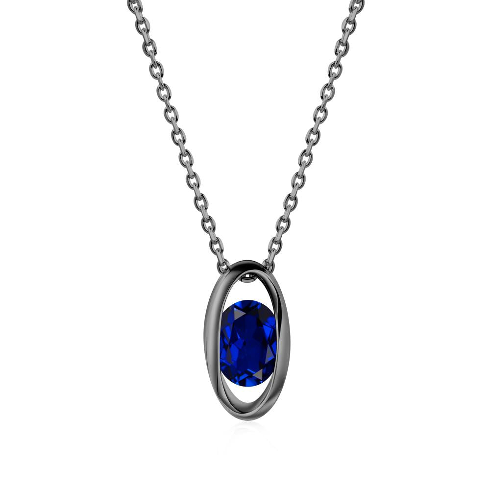 Oval Sapphire Solitaire Pendant - LUO Jewelry #metal_black finish sterling silver