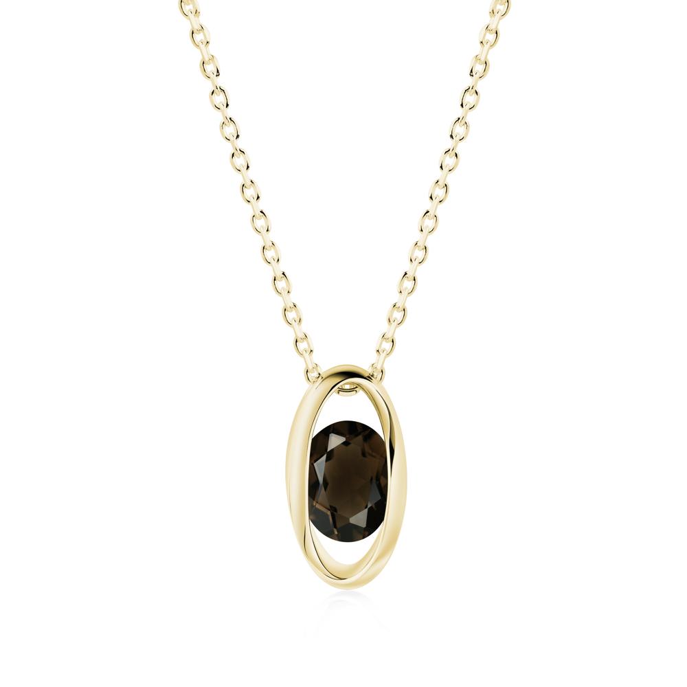 Bezel-Set Oval Smoky Quartz Solitaire Pendant Necklace - LUO Jewelry #metal_18k yellow gold