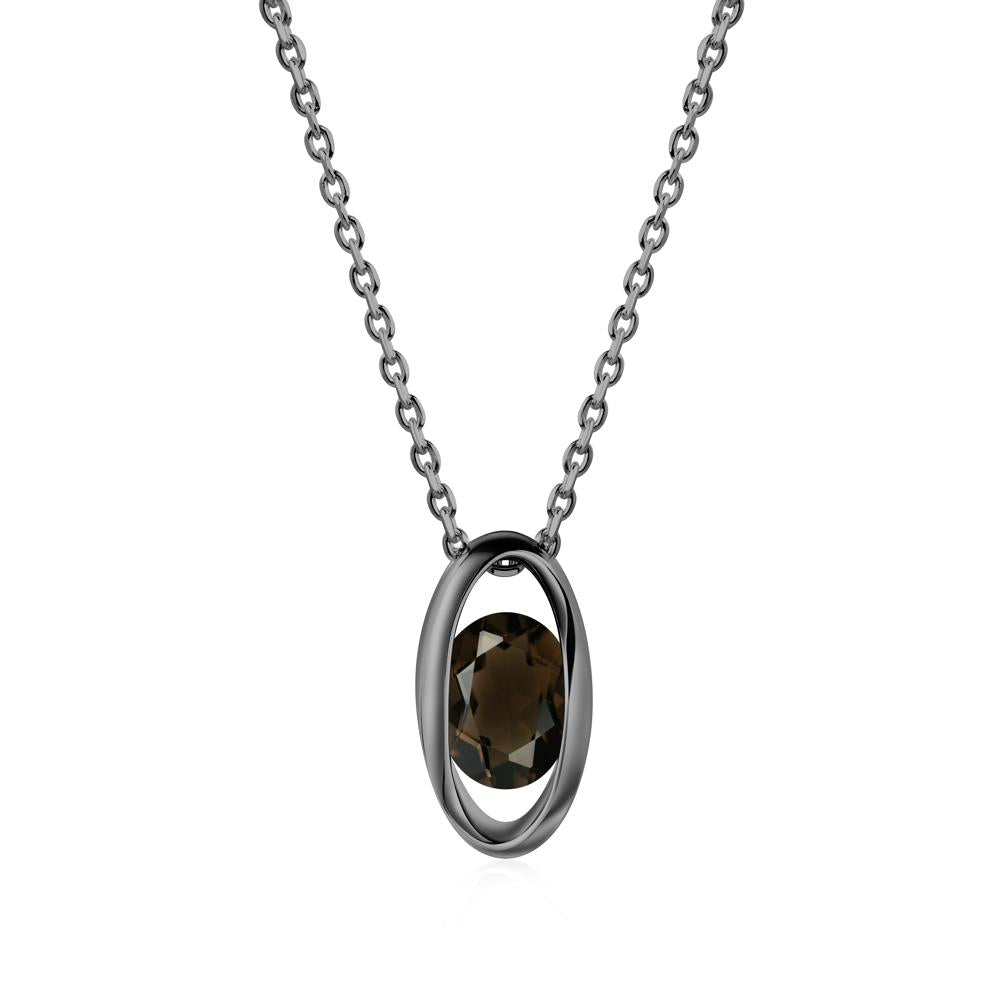 Bezel-Set Oval Smoky Quartz Solitaire Pendant Necklace - LUO Jewelry #metal_black finish sterling silver