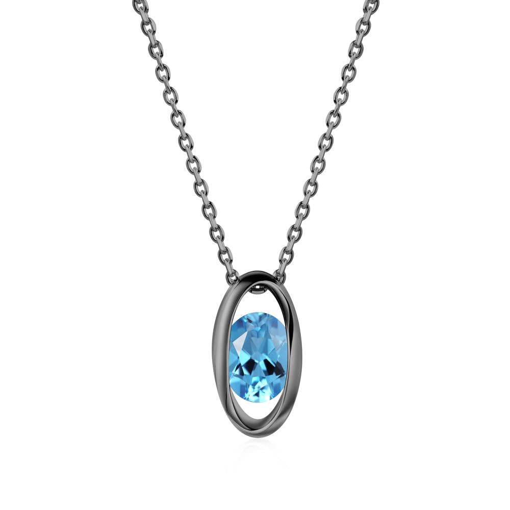 Oval Swiss Blue Topaz Solitaire Pendant - LUO Jewelry #metal_black finish sterling silver
