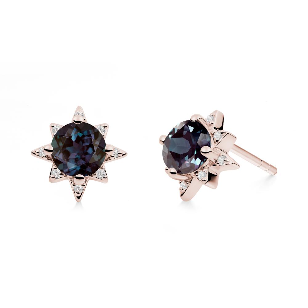 Round Alexandrite Sunburst Earrings - LUO Jewelry #metal_14k rose gold