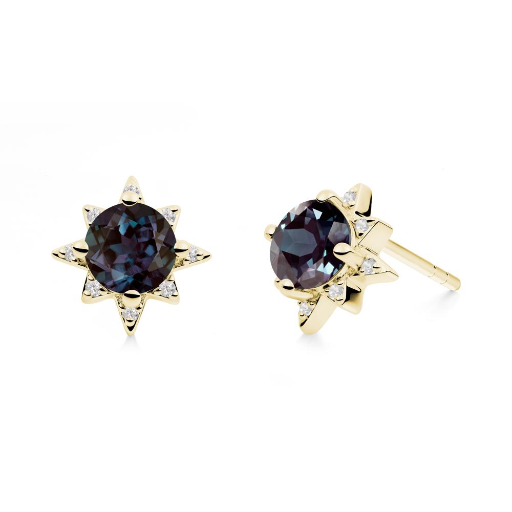 Round Alexandrite Sunburst Earrings - LUO Jewelry #metal_18k yellow gold