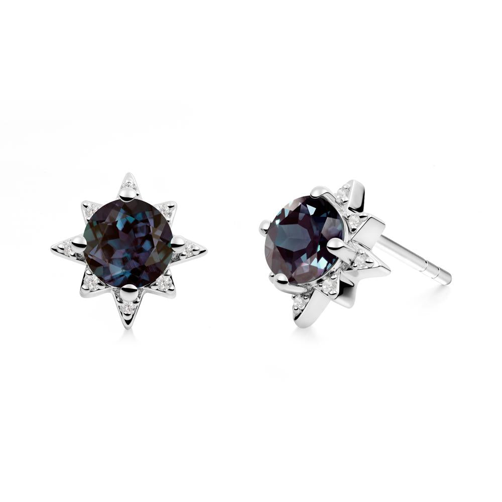 Round Alexandrite Sunburst Earrings - LUO Jewelry #metal_sterling silver
