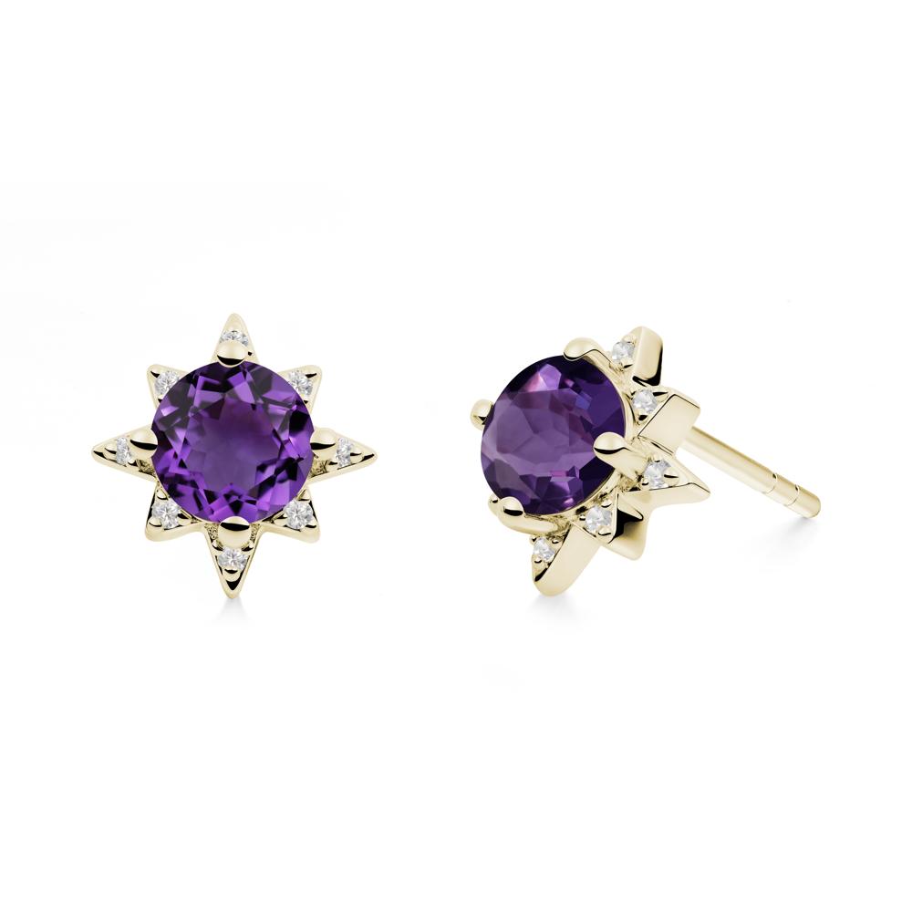 Round Amethyst Sunburst Earrings - LUO Jewelry #metal_14k yellow gold