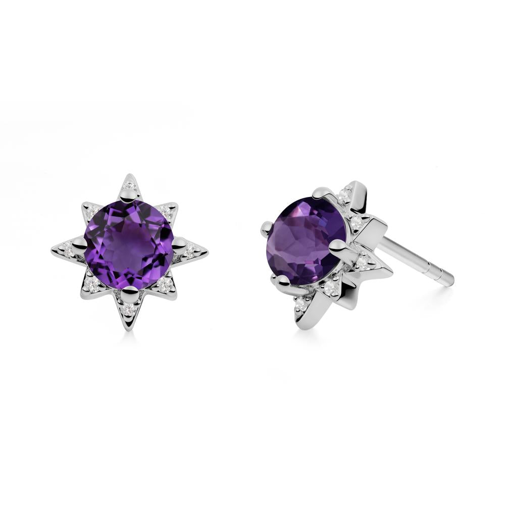 Round Amethyst Sunburst Earrings - LUO Jewelry #metal_platinum