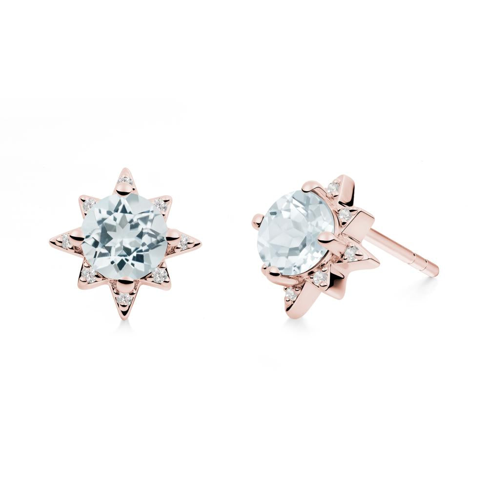 Round Aquamarine Sunburst Earrings - LUO Jewelry #metal_18k rose gold