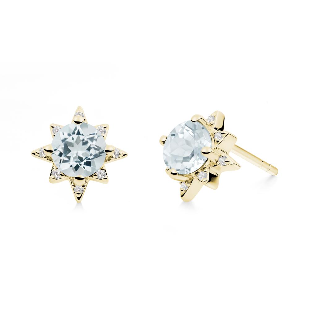 Round Aquamarine Sunburst Earrings - LUO Jewelry #metal_18k yellow gold