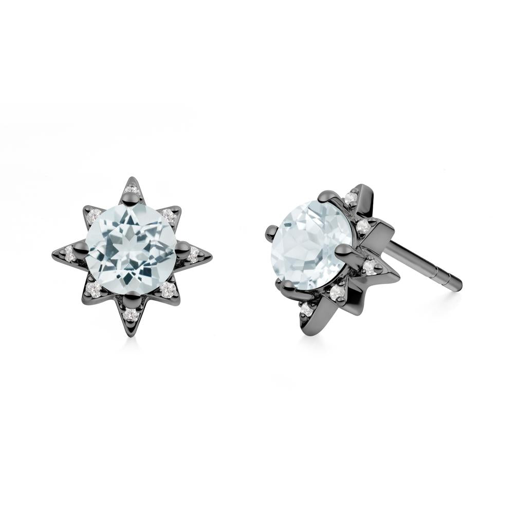 Round Aquamarine Sunburst Earrings - LUO Jewelry #metal_black finish sterling silver