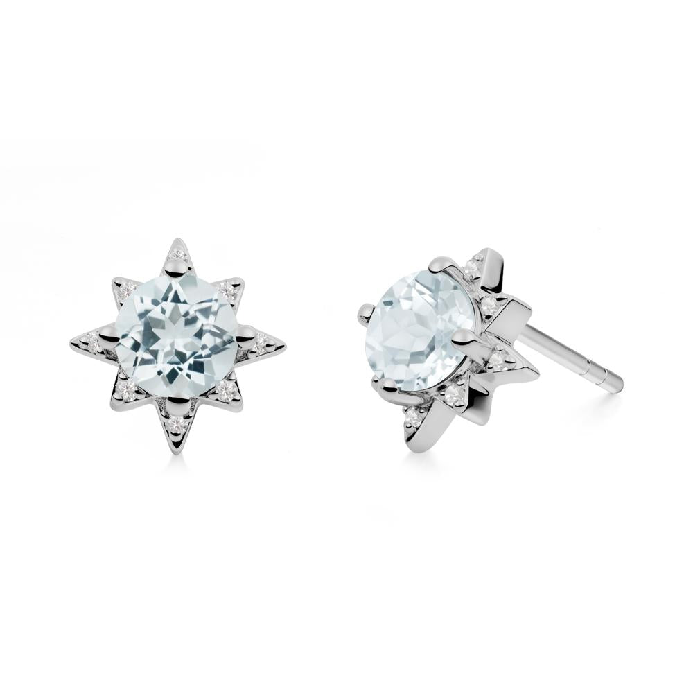 Round Aquamarine Sunburst Earrings - LUO Jewelry #metal_platinum