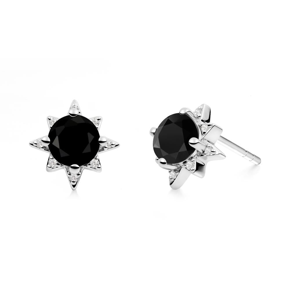 Round Black Spinel Sunburst Earrings - LUO Jewelry #metal_14k white gold