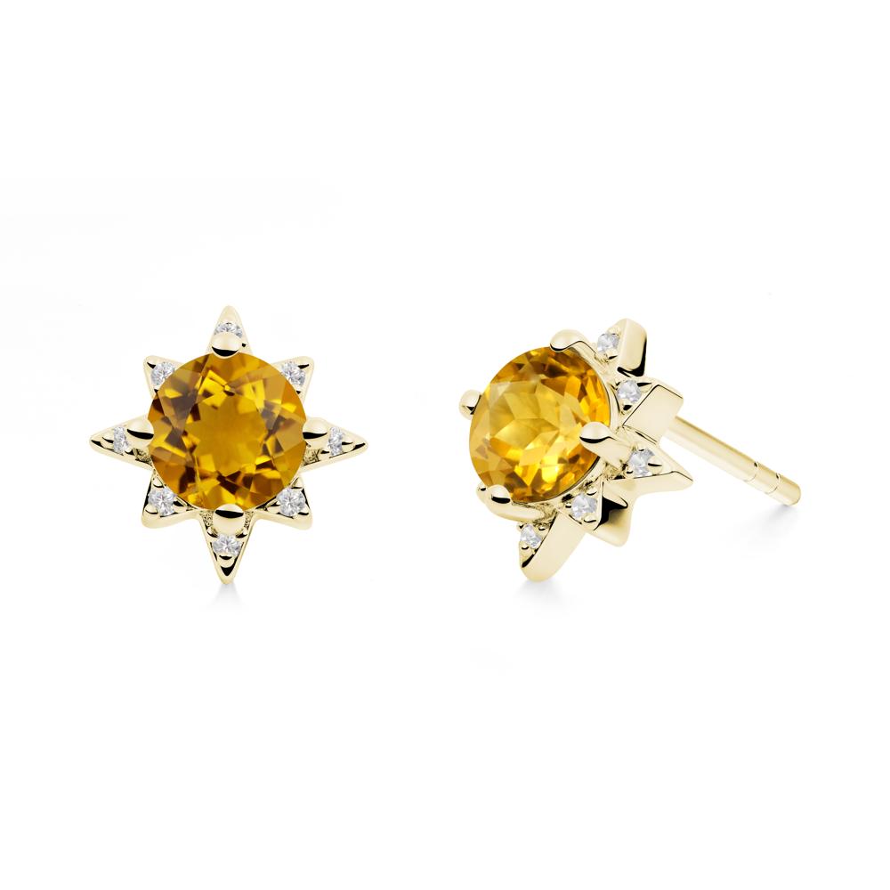 Round Citrine Sunburst Stud Earrings - LUO Jewelry #metal_18k yellow gold