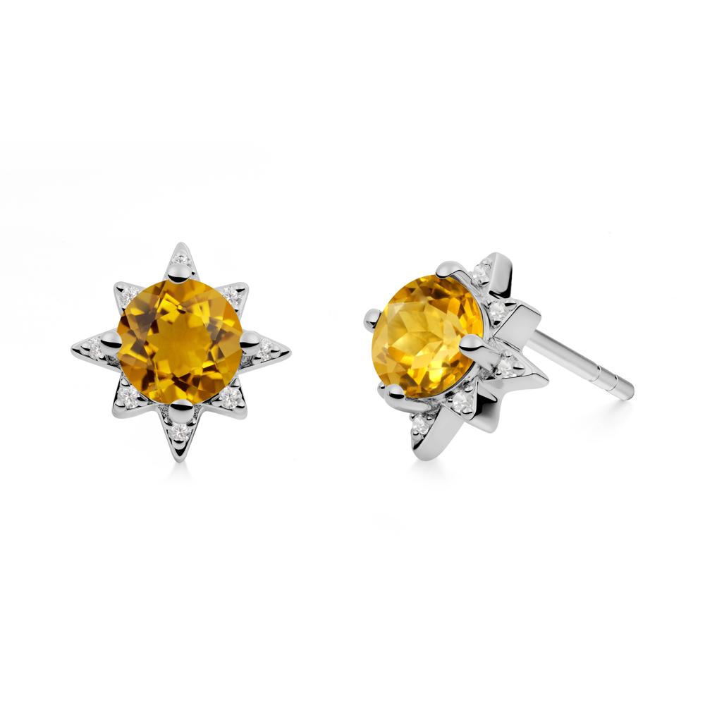 Round Citrine Sunburst Stud Earrings - LUO Jewelry #metal_platinum