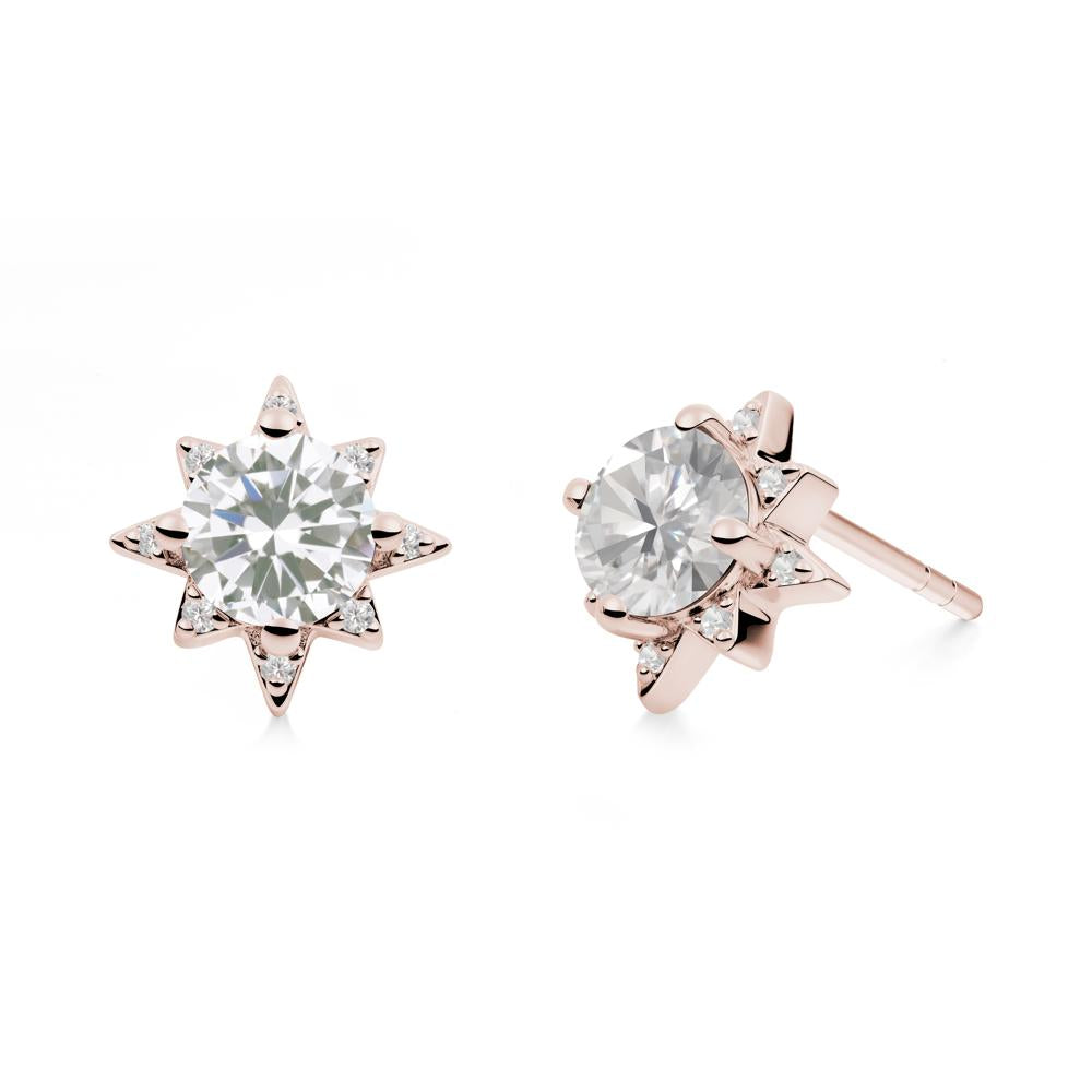 Round Cubic Zirconia Sunburst Stud Earrings - LUO Jewelry #metal_14k rose gold