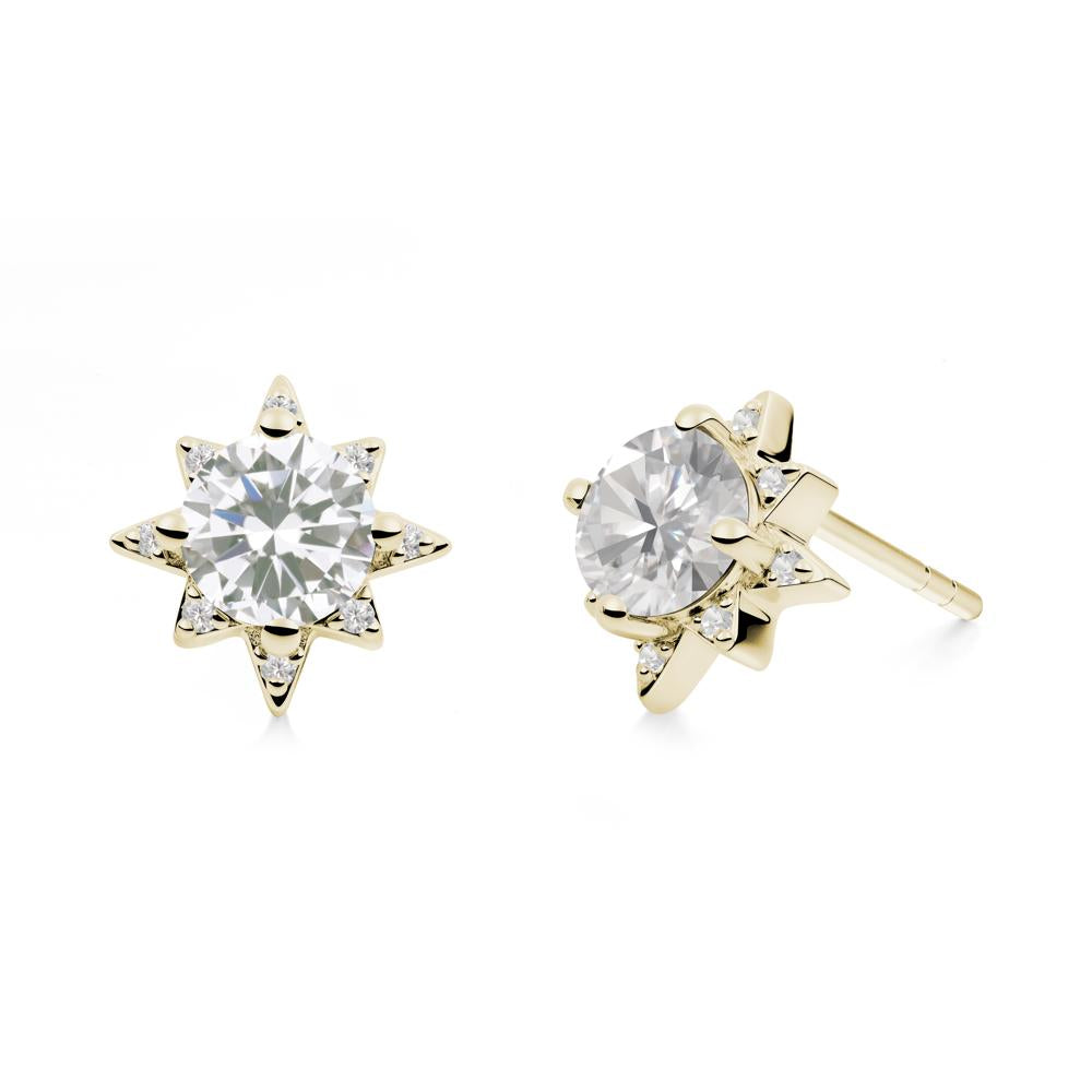 Round Cubic Zirconia Sunburst Stud Earrings - LUO Jewelry #metal_14k yellow gold