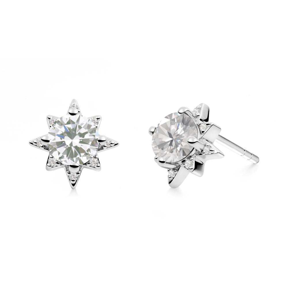 Round Cubic Zirconia Sunburst Stud Earrings - LUO Jewelry #metal_18k white gold